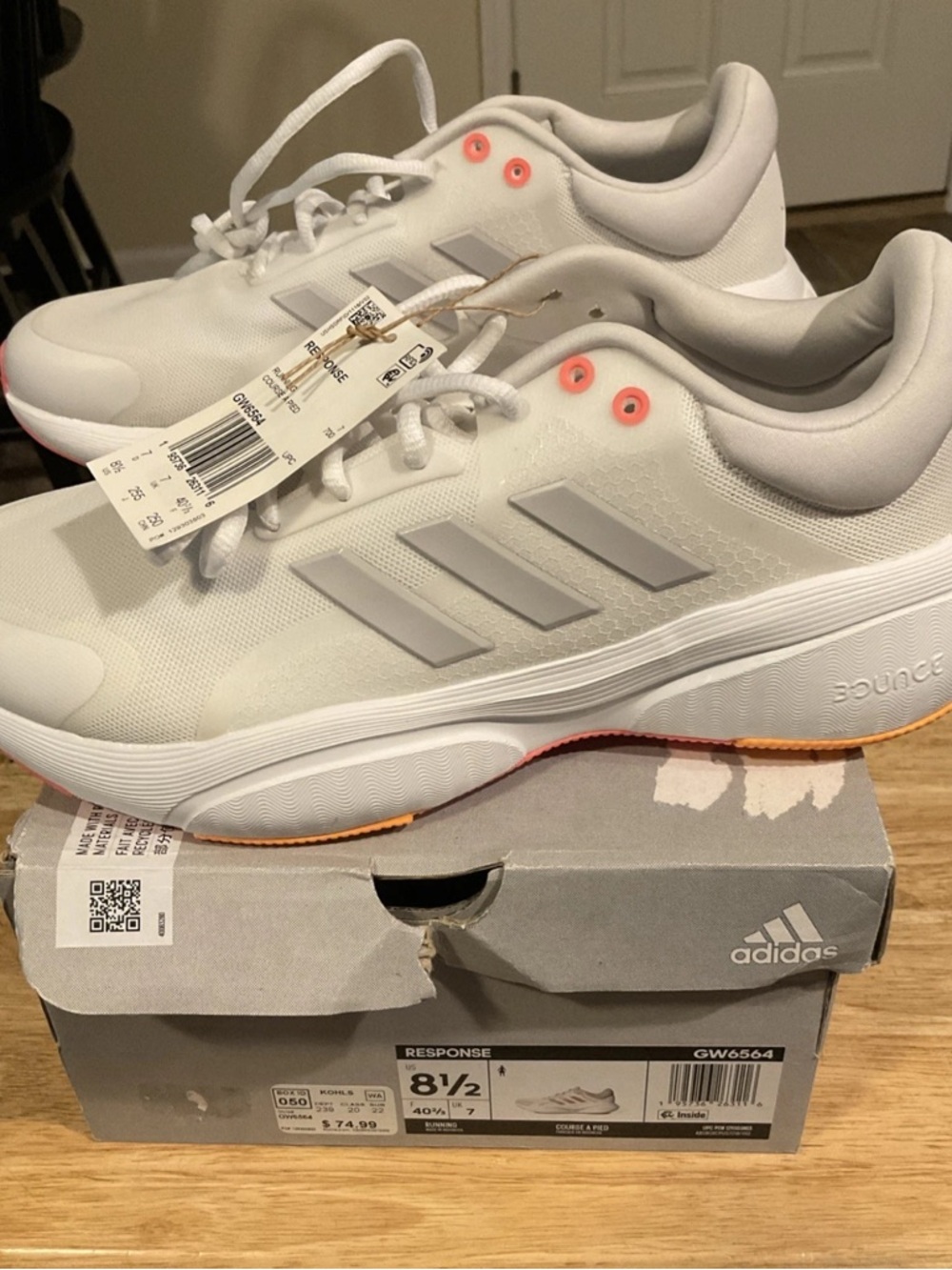 2022 adidas Response Running Shoes “Course A Pied” White/Gray Size 8.5 NIB